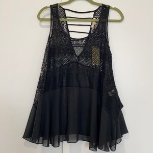 Cecico black lace sheer sleeveless flowy top NWT